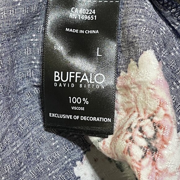 Buffalo David Bitton Top Floral Cap Sleeve Popover Blue Pink L Large - Picture 6 of 7